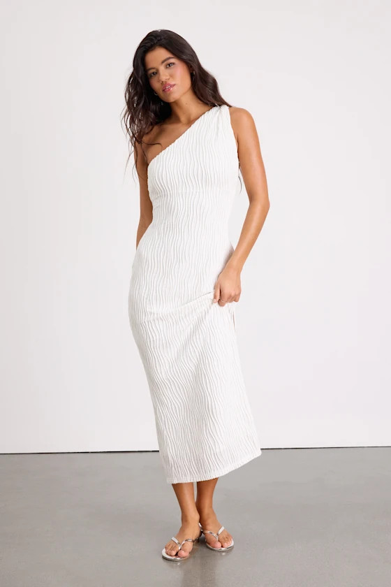 Aristea White Textured One-Shoulder Midi Dress | Miami bachelorette | Miami fashion  | Lulus
