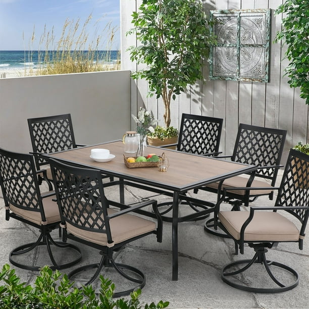 MF Studio 7 Pieces Patio Dining Set Metal Furniture Set with 6 Swivel Chairs and 1 Rectangular Ta... | Walmart (US)