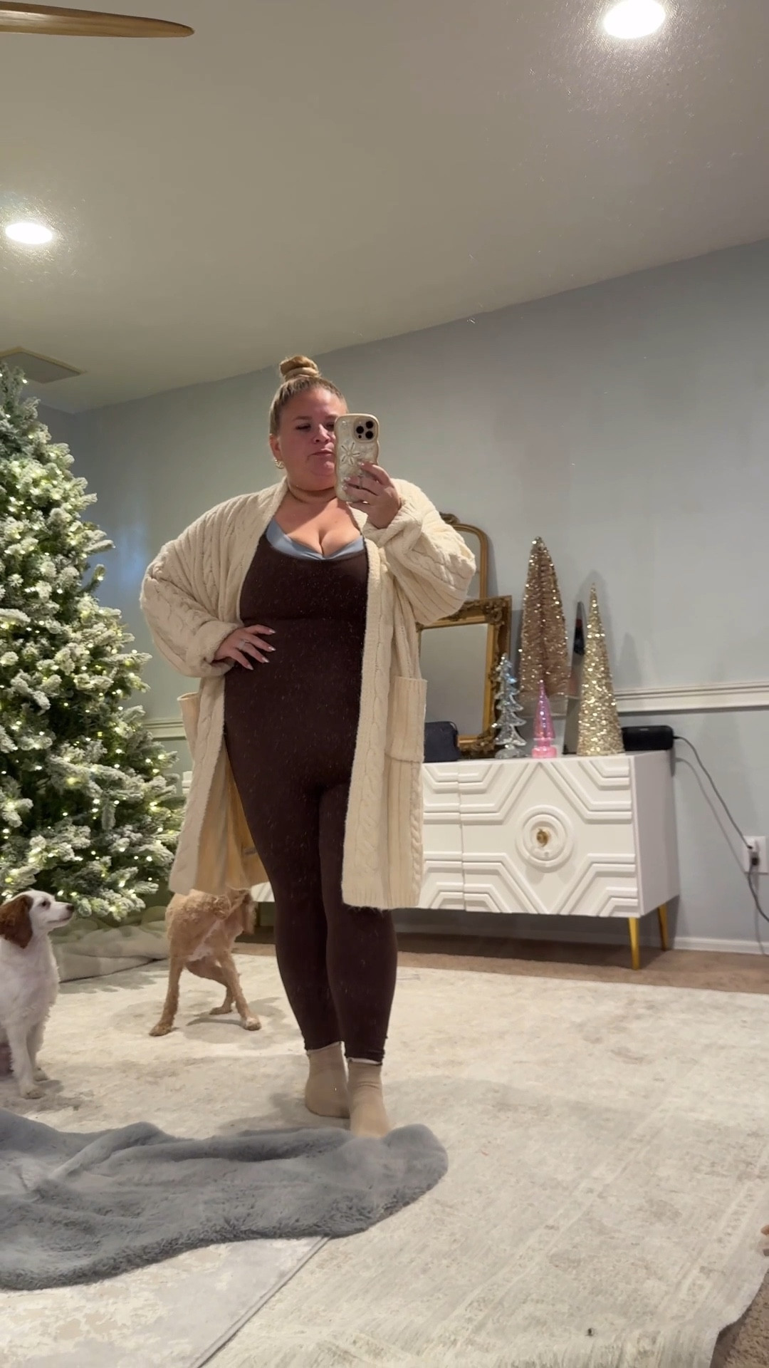 This cardigan!! Getting ready to head to Pilates and I think this is the look for today! 
Wearing 1x cardigan
Xxl onesie 

#LTKOver40 #LTKfitnessgoals #LTKPlusSize