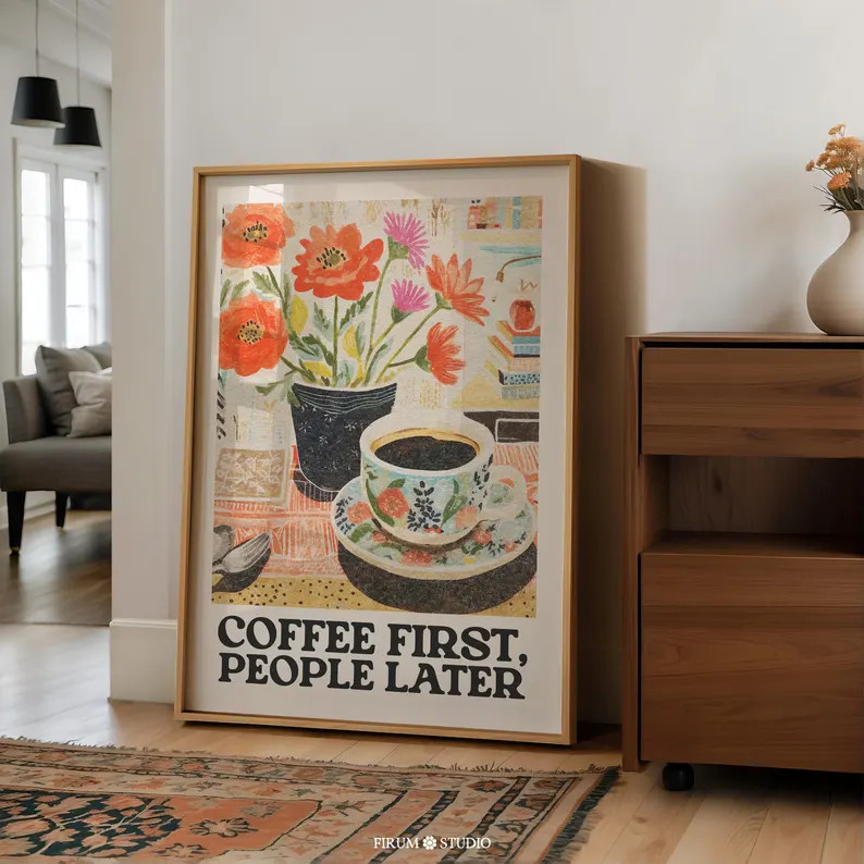Coffee First, Retro Wall Art, Downloadable Art, Coffee Cart Print, Coffee Lover Decor, Trendy Ret... | Etsy (US)