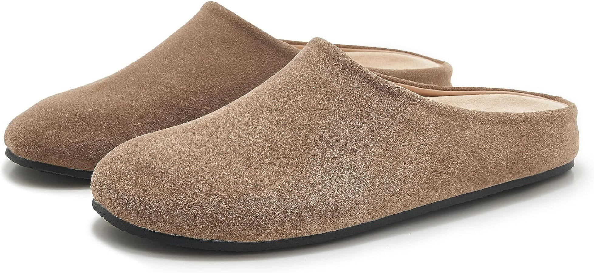 Zuecos de gamuza para mujer, plantilla de corcho suave, de cuero, puntera redonda, zapatos casual... | Amazon (US)