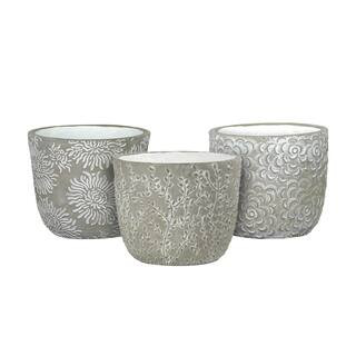 Flora 6 in. Gray Cement Planters with White Interior Assorted (Set of 3) | The Home Depot