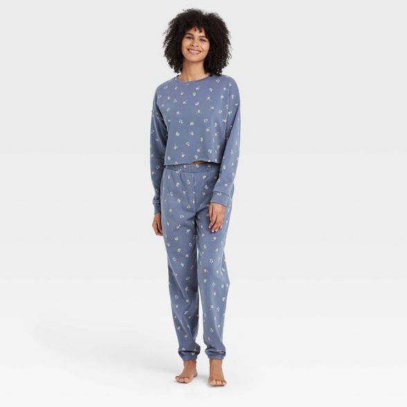 Women's Floral Print Fleece Lounge Sweatshirt - Colsie™ Blue | Target
