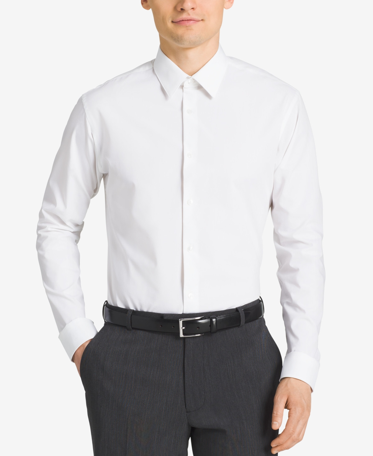 Calvin Klein Men's Slim-Fit Non-Iron Spread Collar Herringbone Dress Shirt - White | Macy's