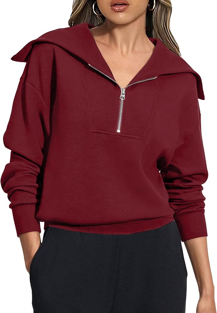 Womens Sweatshirts Half Zip Cropped Pullover Long Sleeve Quarter Zipper Hoodies Trendy Fall Outfi... | Amazon (US)