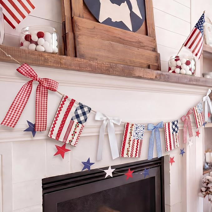 Gersoniel 4th of July Bow Banner 6.5 ft Patriotic American Flag Garland Red White Blue Farmhouse ... | Amazon (US)