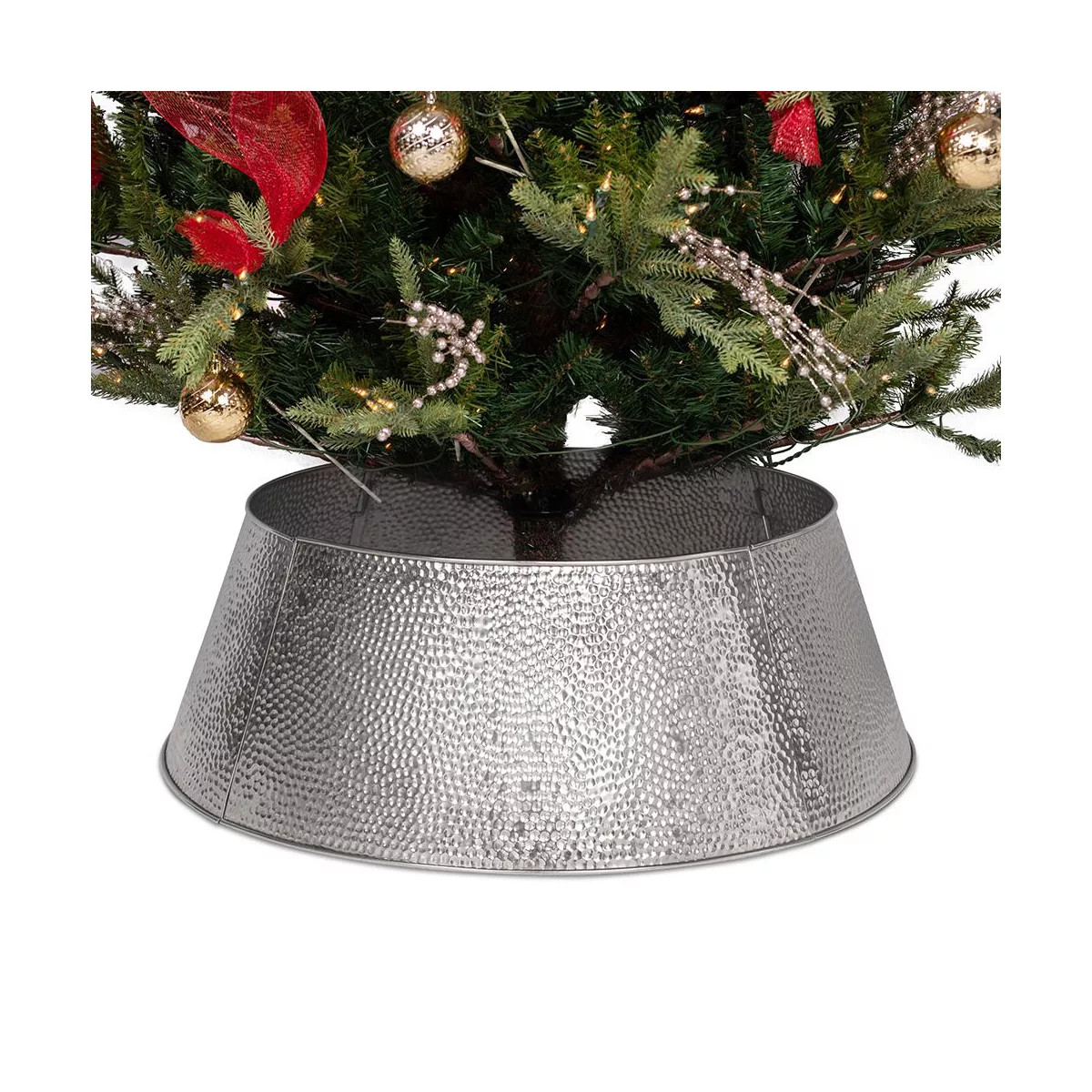 BIRDROCK HOME 4-Panel Christmas Tree Collar - Silver - Hammered | Target