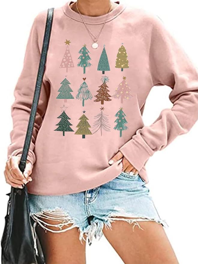 Christmas Trees Sweatshirt Women Cute Xmas Graphic Long Sleeve Tees Shirt Winter Holiday Pullover... | Amazon (US)