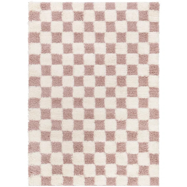 Rafe Checkered Polypropylene Area Rug in Dusty Pink | Wayfair North America