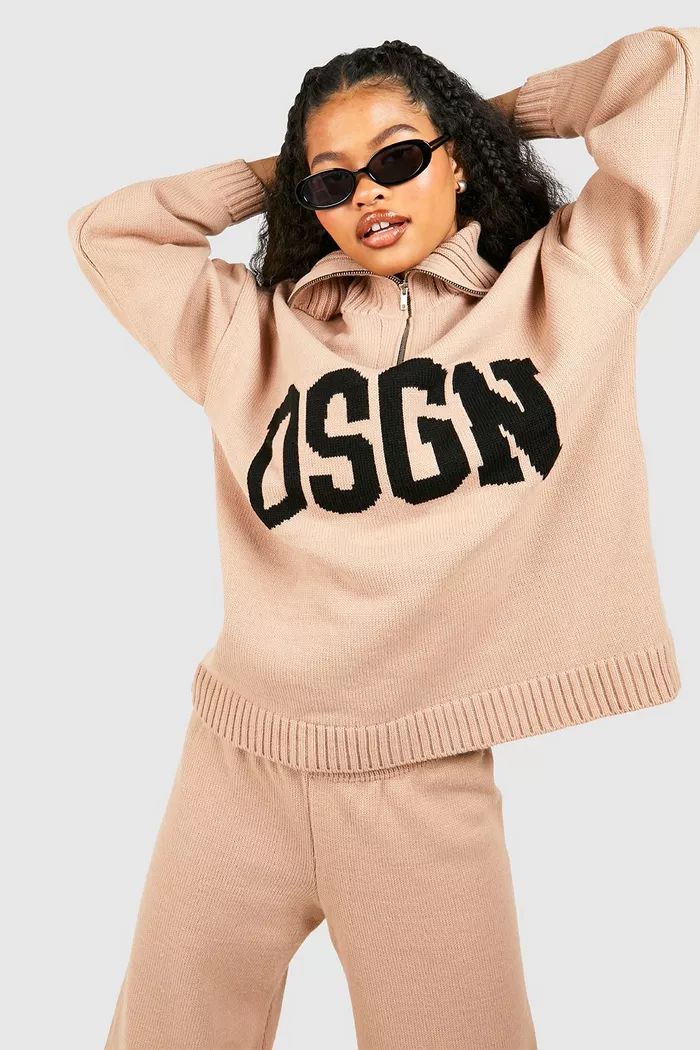 Petite Dsgn Jacquard Knitted Half Zip Jumper | Boohoo.com (UK & IE)