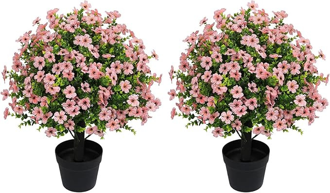 24" Artificial Eucalyptus Potted Plants Outdoor Set of 2 – UV Resistant Faux Topiary-Style Gree... | Amazon (US)