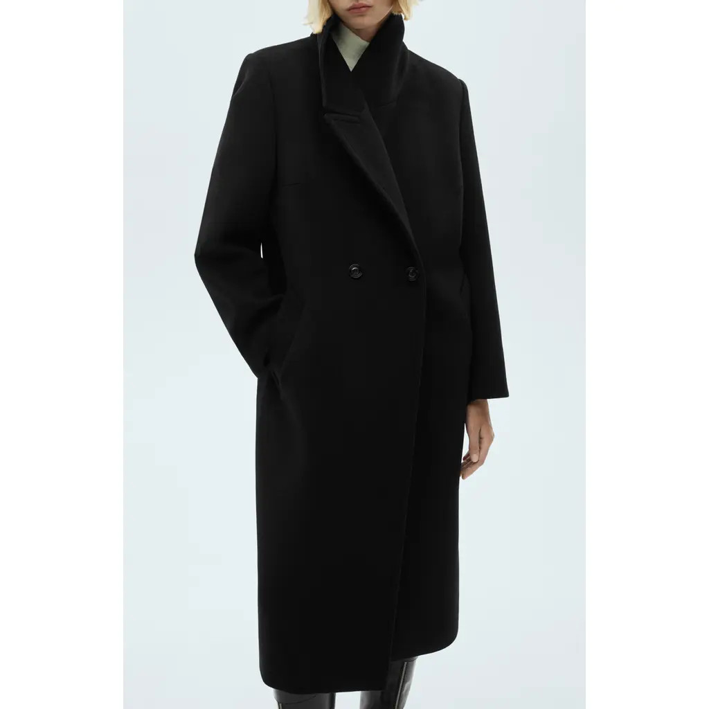 MANGO Double Breasted Coat in Black at Nordstrom, Size Large | Nordstrom