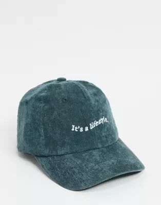 ASOS DESIGN baseball cap with slogan in gray corduroy | ASOS (Global)