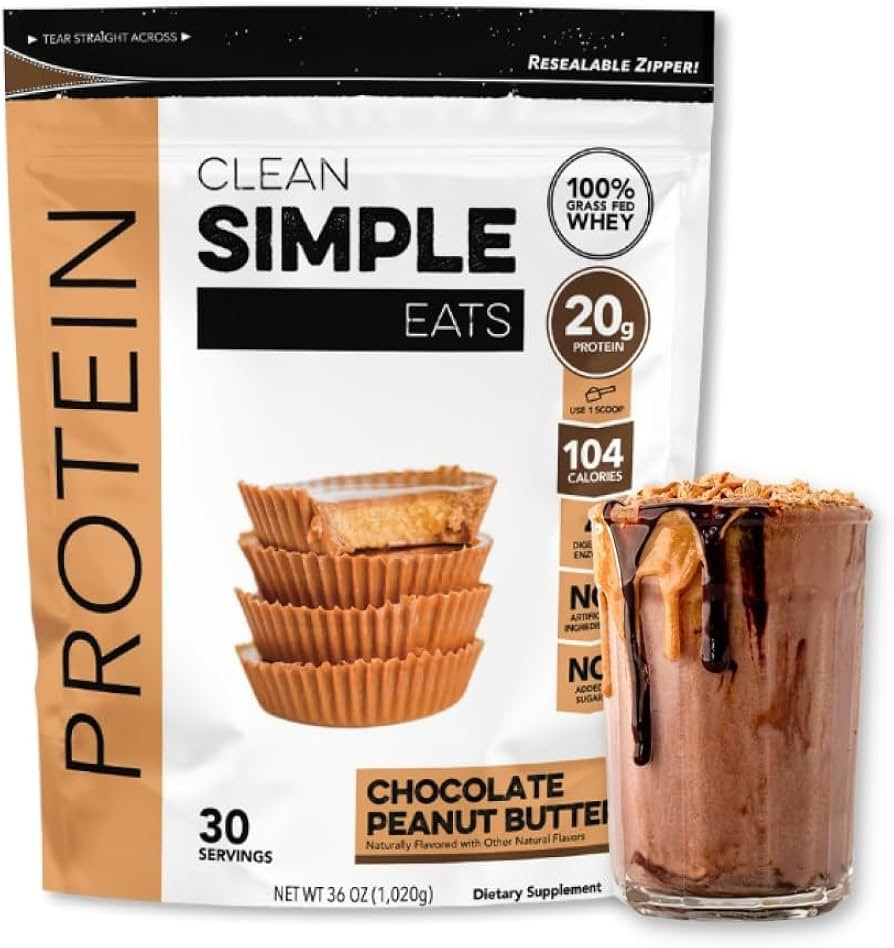 Clean Simple Eats Chocolate Peanut Butter Whey Protein Powder, Natural Sweetened and Cold-Process... | Amazon (US)