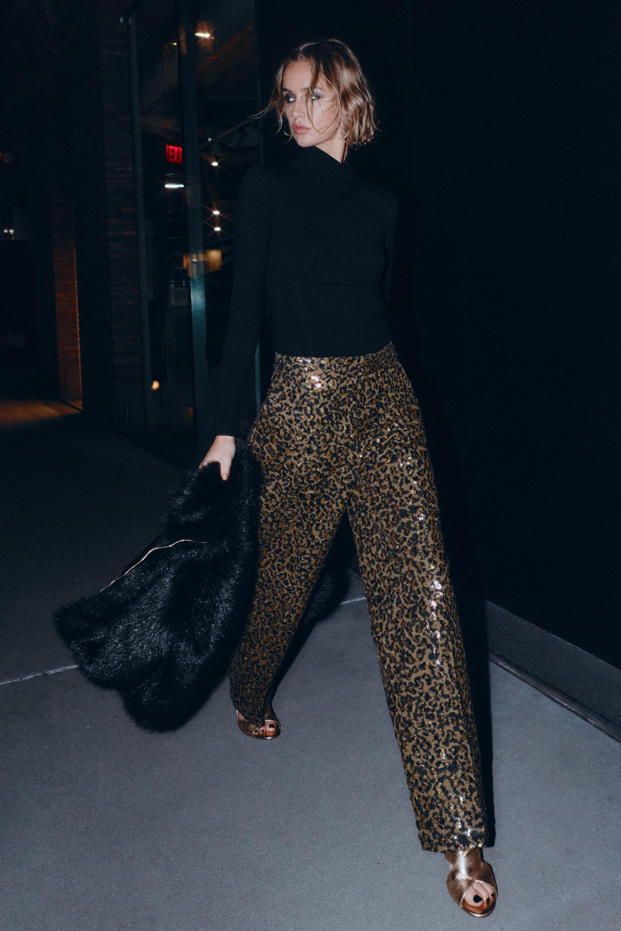 ANIMAL PRINT SEQUINNED STRAIGHT-LEG TROUSERS | Zara UK