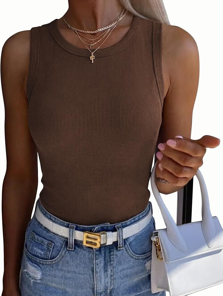 Zeagoo Womens Sleeveless Crewneck Ribbed Tank Tops Casual Basic Summer Top Slim Fitted Racerback ... | Amazon (US)