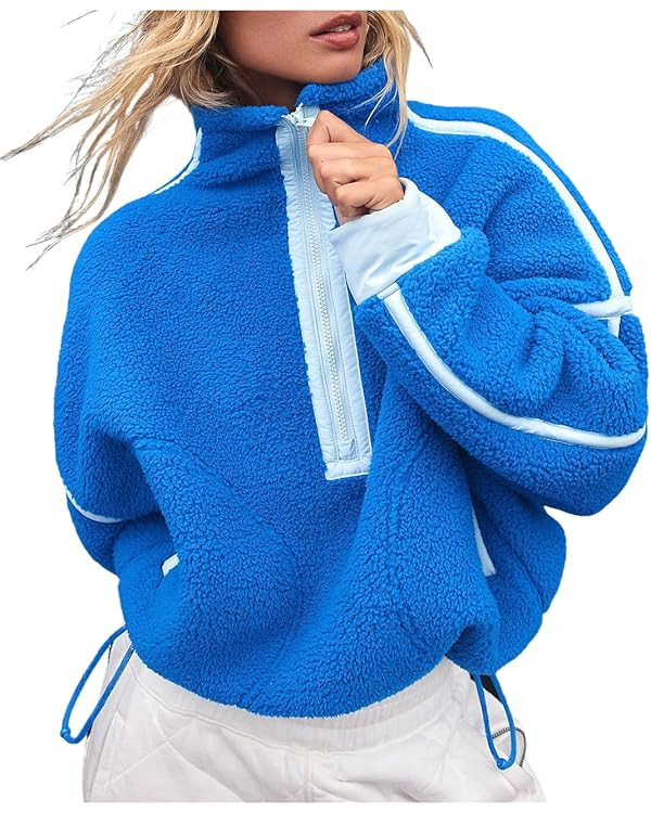 Women's Fleece Sweatshirts Half Zip Pullover Long Sleeve Oversized Workout Crop Tops Hoodie with ... | Amazon (US)