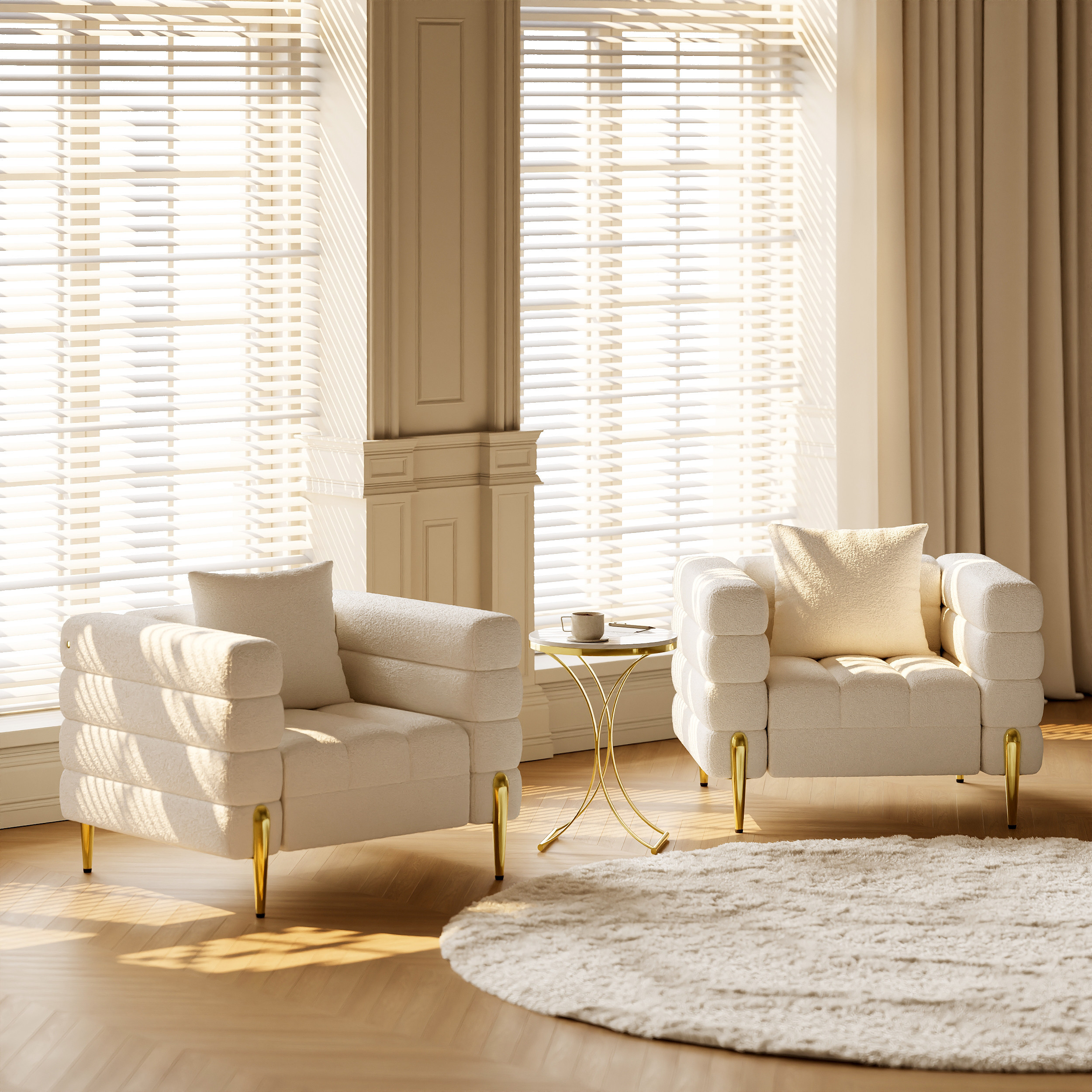 White Boucle Accent Chair Modern Modular Arm Chair Set of 2 | Homary