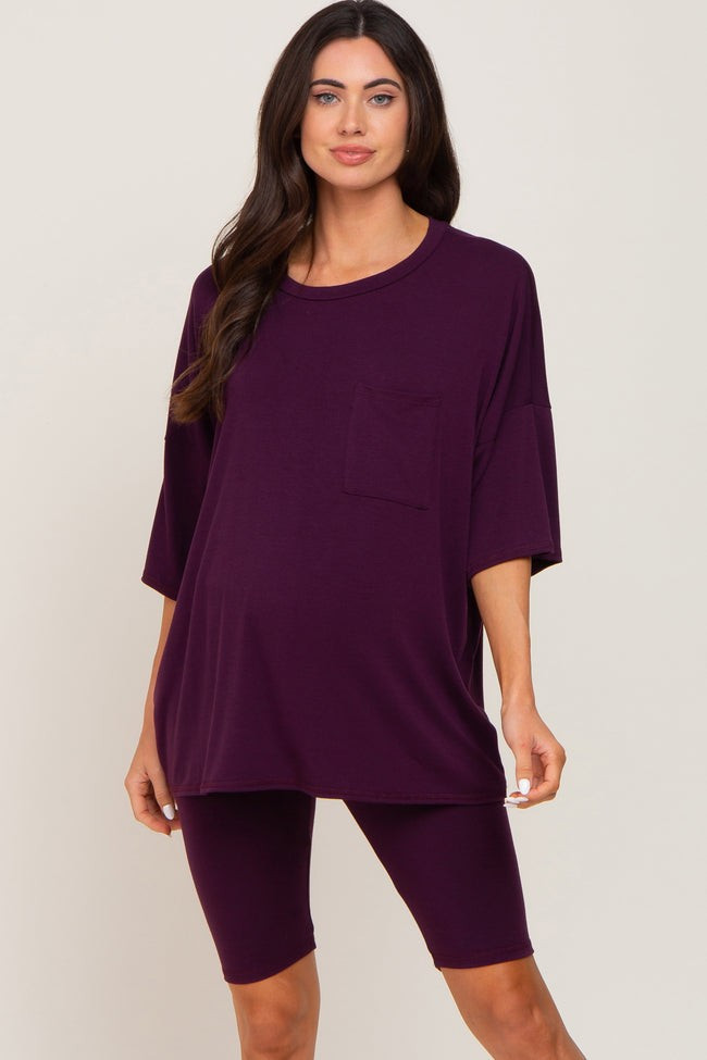 Plum Biker Short Maternity Sleep Set | PinkBlush Maternity