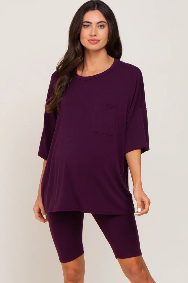 Plum Biker Short Maternity Sleep Set | PinkBlush Maternity