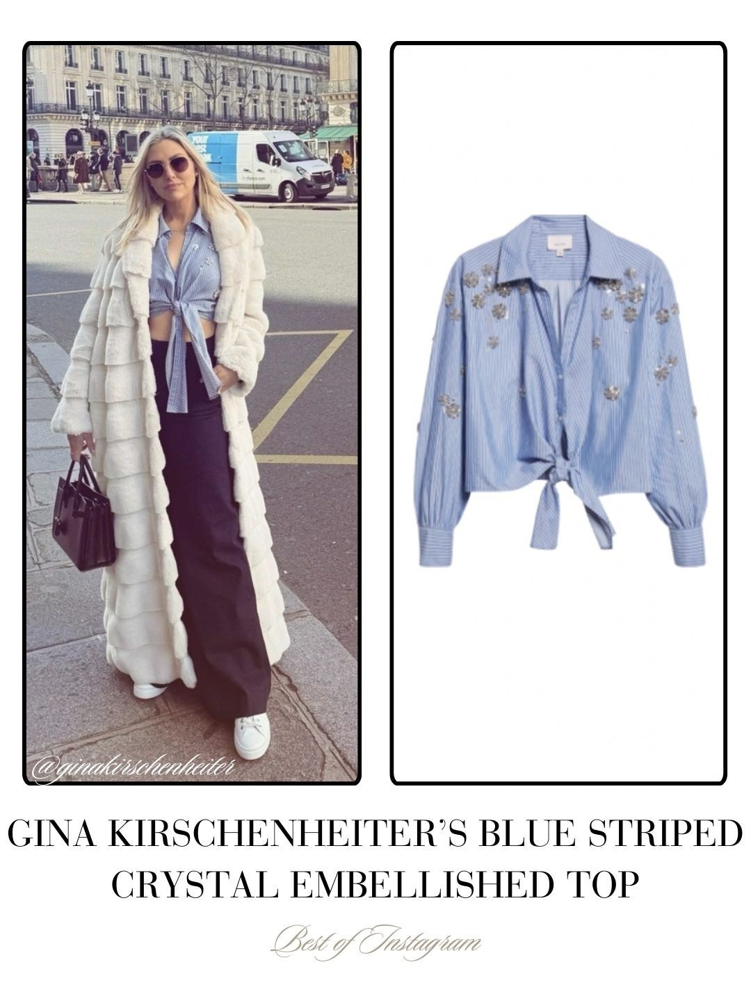 Gina Kirschenheiter’s Blue Striped Crystal Embellished Top 📸 = @ginakirschenheiter 