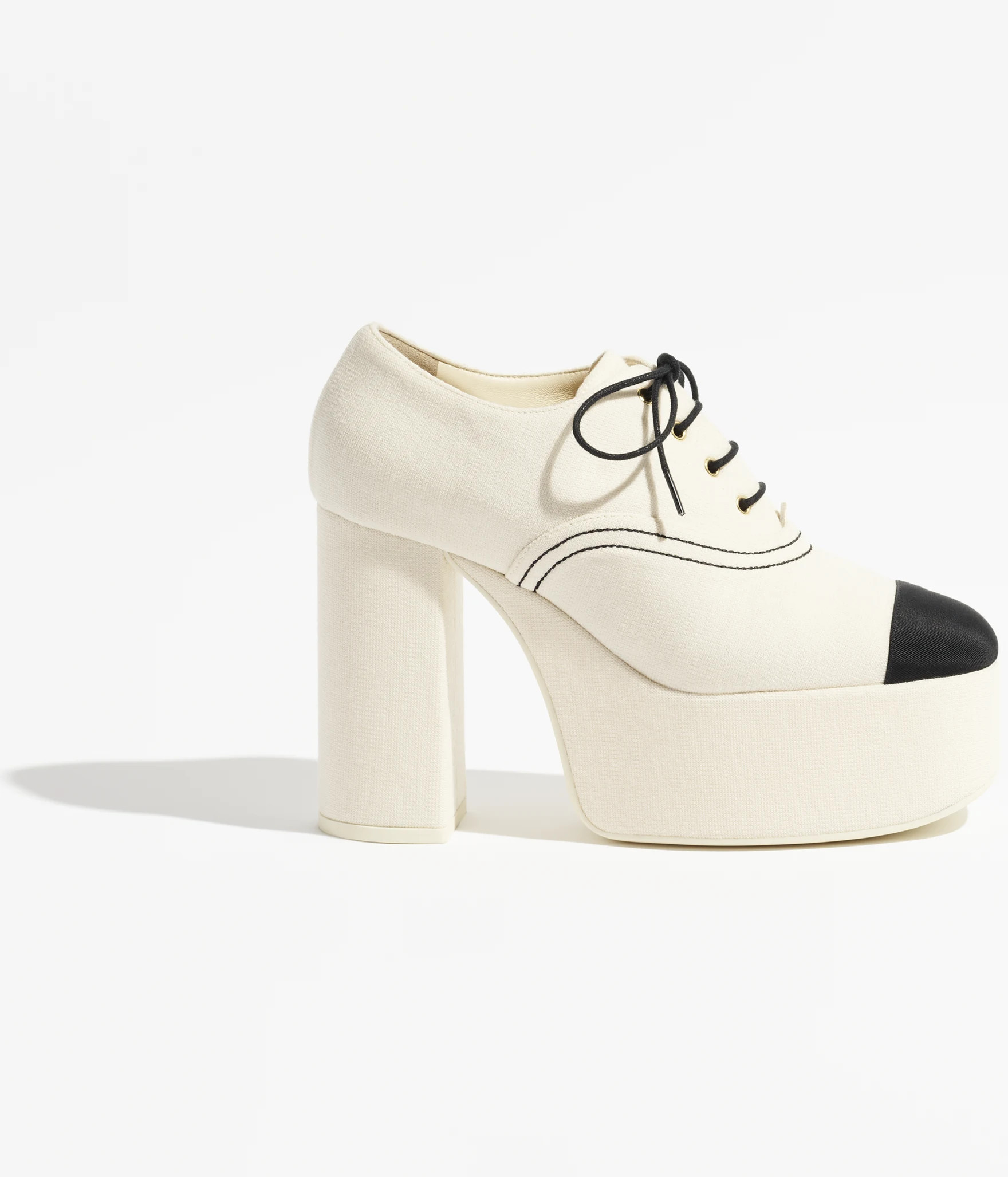 Lace-up shoes - Wool & grosgrain, ivory & black — Fashion | CHANEL | Chanel, Inc. (US)