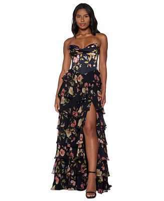 Juniors' Strapless Sweetheart-Neck Corset-Style Bodice Tiered Skirt Dress | Macy's