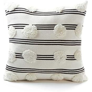 Tiffasea Tufted Pompoms Throw Pillow Cover 18x18, Boho Farmhouse Black and White Pillowcases, Cut... | Amazon (US)