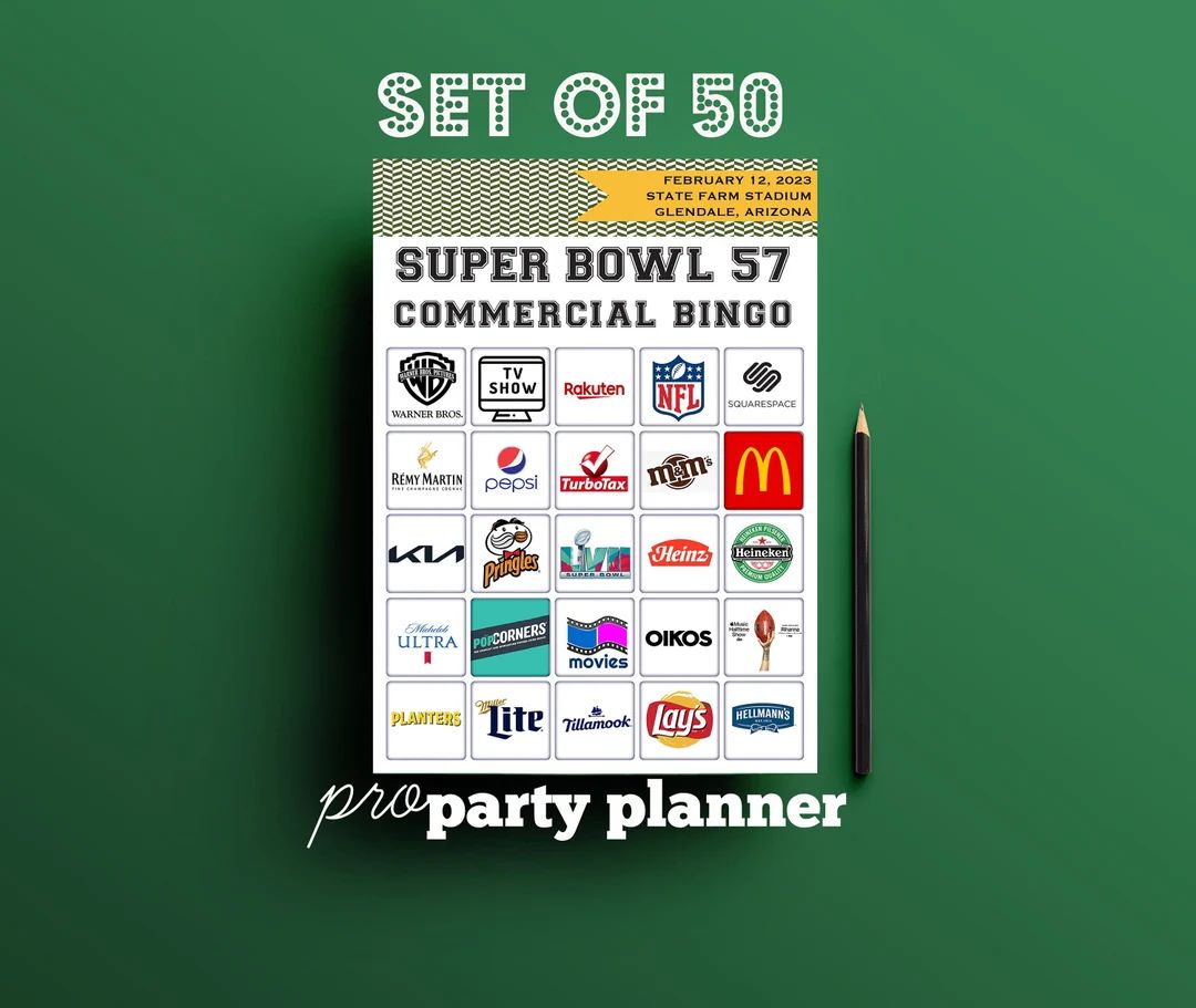 2023 Super Bowl 57 BINGO // 50 Commercial Bingo 5x7 Cards - Etsy | Etsy (US)
