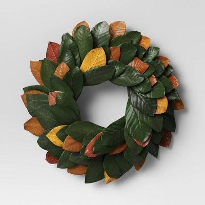 21" Dried Artificial Magnolia Wreath Green - Threshold™ | Target
