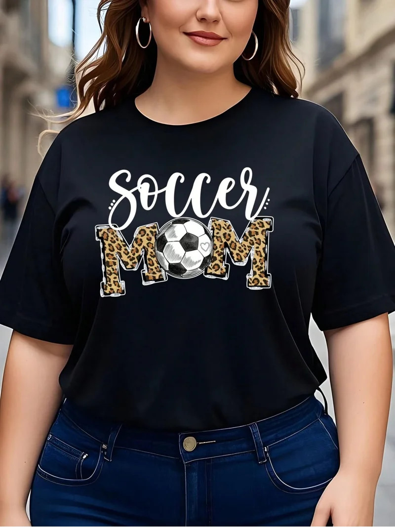 Stylish Soccer Mom Leopard Print Graphic T-Shirt for Women, Cute Game Day Football Fan Tee, Comfy... | Walmart (US)