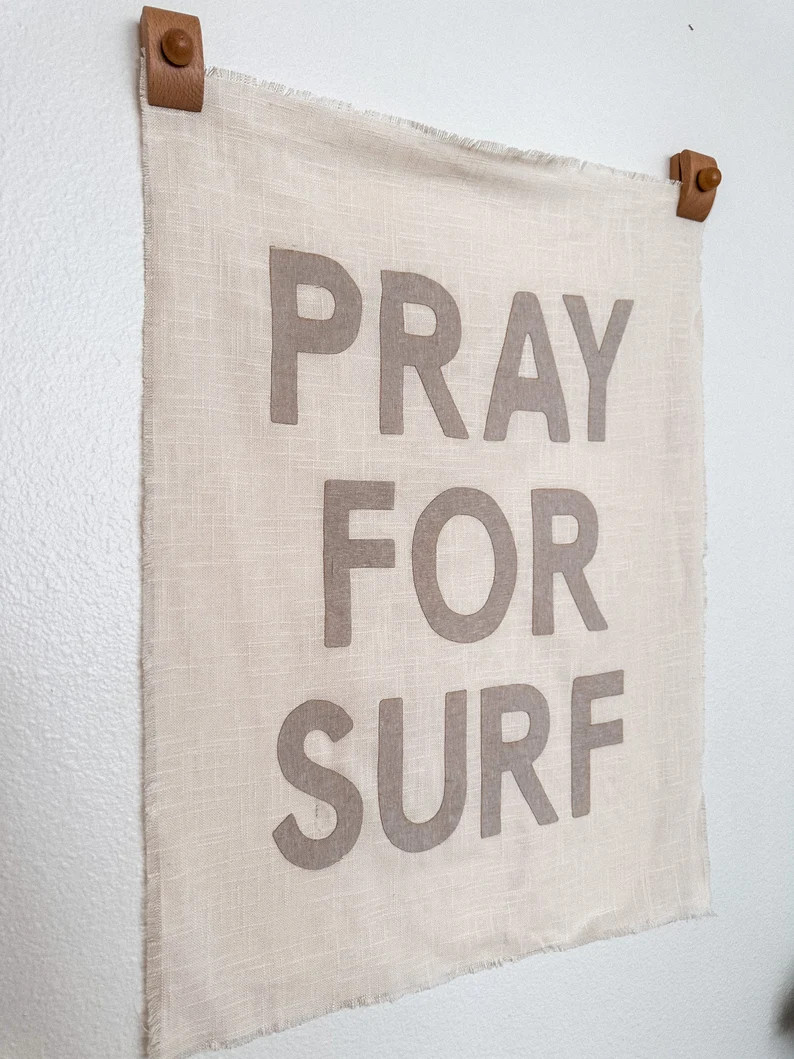 Pray for Surf Wall Hanging Ready to Ship, Linen Tapestry, Canvas Wall Hanging - Etsy | Etsy (US)