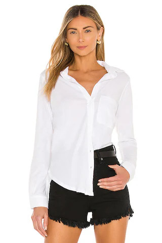 Bobi Light Weight Jersey Button Down in White from Revolve.com | Revolve Clothing (Global)