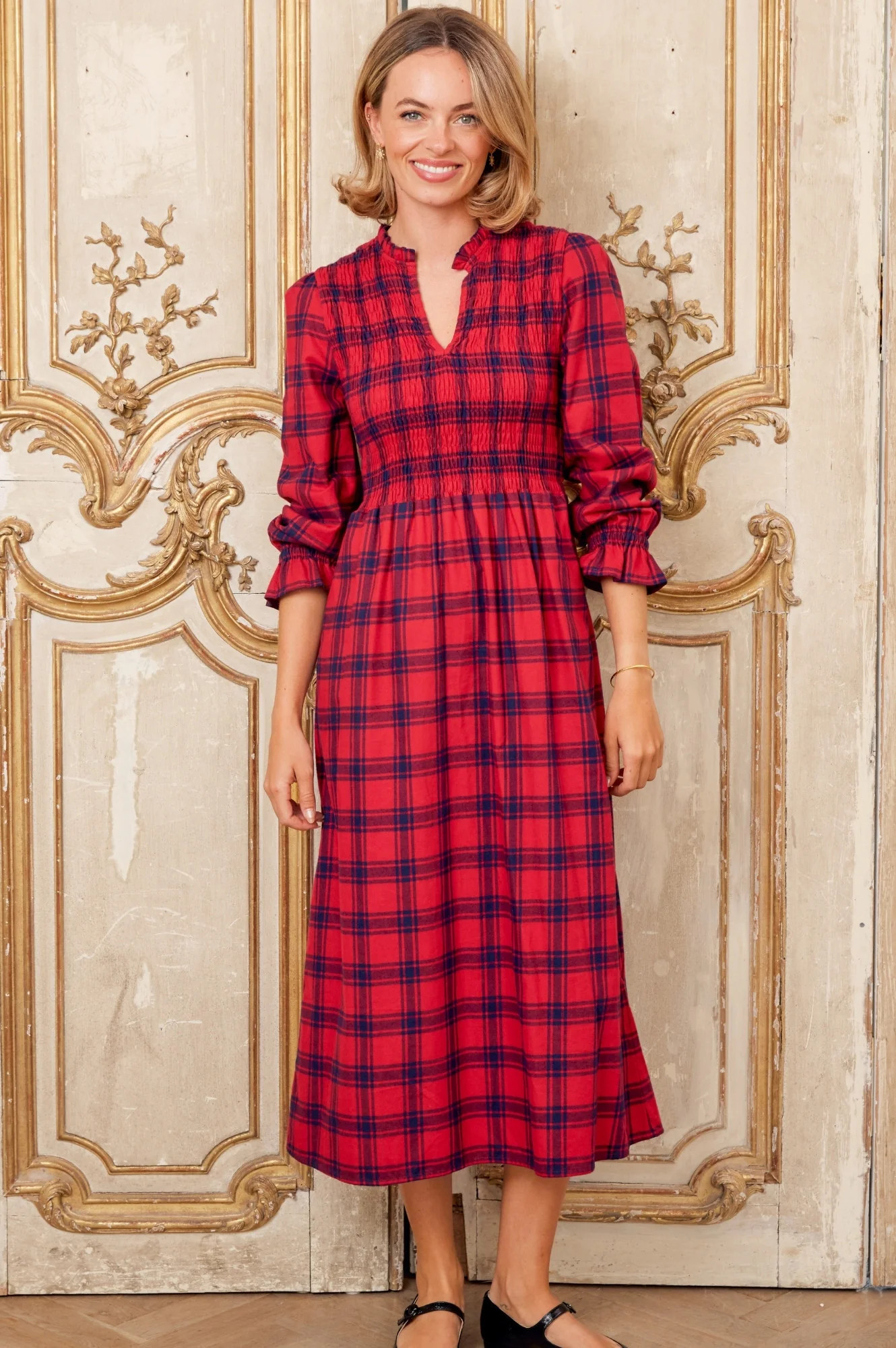Laura Brushed Cotton Checked Dress | Red Check | Aspiga