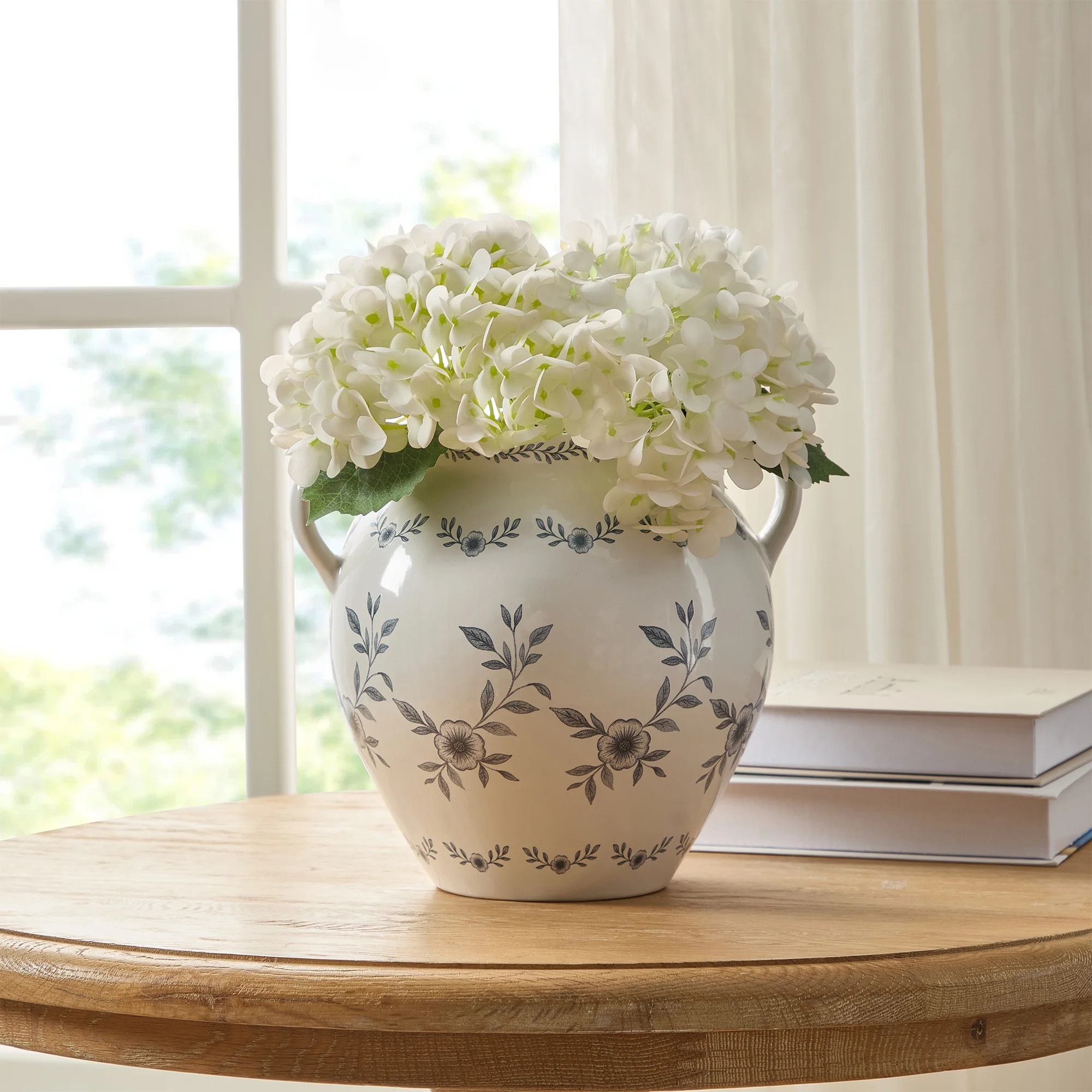 My Texas House 8" White Double Handle Ceramic Floral Vase | Walmart (US)