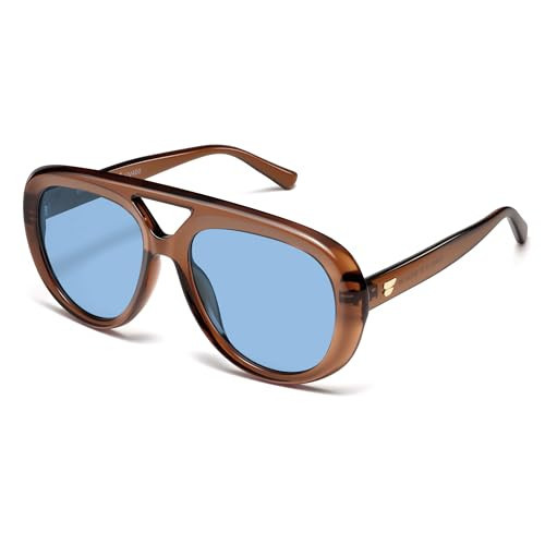 VANLINKER Oversized Trendy Polarized Aviator Sunglasses for Women Men Retro Vintage 70s Round Sun glasses VL9925,Brown Frame Blue Lens | Amazon (US)