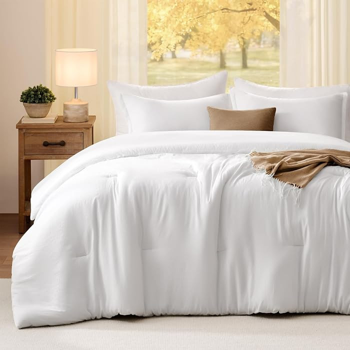 Full Comforter Sets White,3PCS Soft Lightweight Breathable Bedding Comforter Sets for All Season,... | Amazon (US)