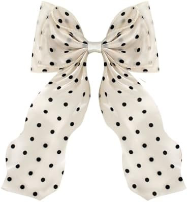 Large Hair Bow Clips for Women, Polka Dot Bow Hair Barrettes with Long Tail French Hair Ribbon Cl... | Amazon (US)