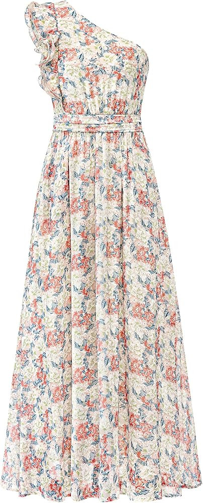 BTFBM Women Summer One Shoulder Floral Wedding Guest Dresses Sleeveless Smocked Ruffle Flowy Beac... | Amazon (US)
