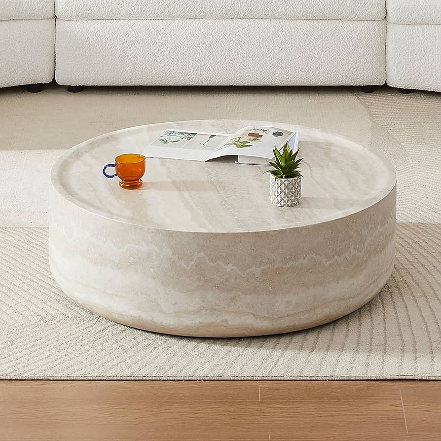 JUSTONE 31.49" Round Coffee Table, Modern Marble Faux Pattern - Minimalist Accent Table for Livin... | Amazon (US)
