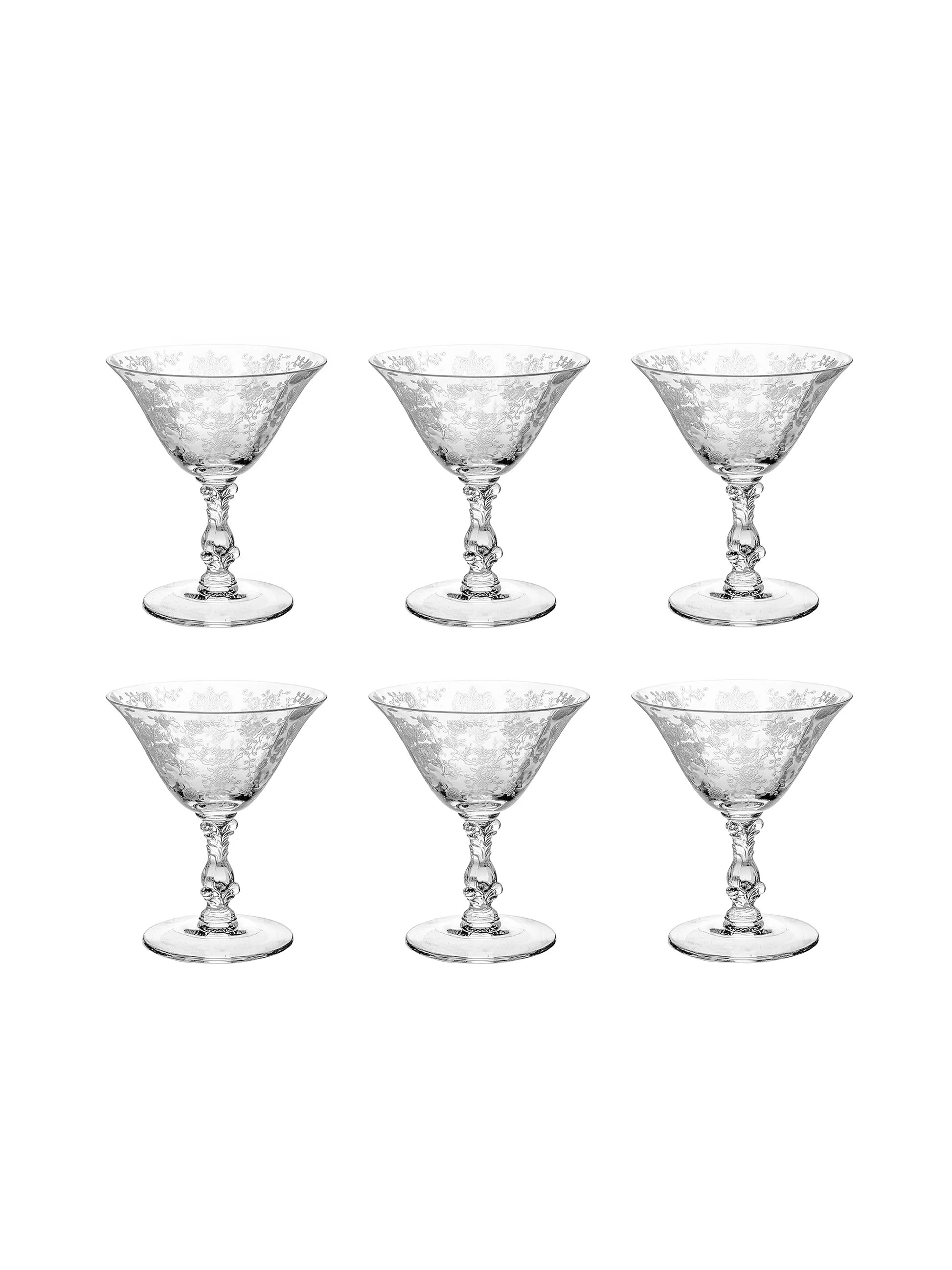 Vintage 1930s Rose Point Cambridge Short Martini Glasses | Weston Table