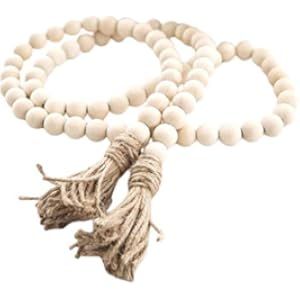 Farmhouse Beads 58in Wood Bead Garland with Tassels Rustic Country Decor Prayer Boho Beads Big Wall  | Amazon (US)