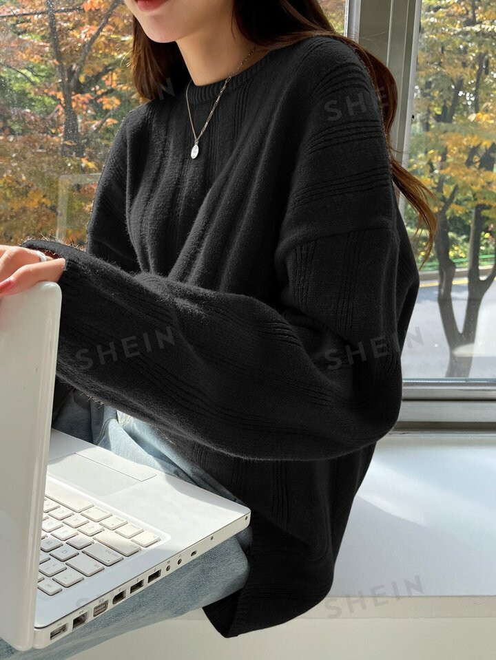 DAZY Jersey De Punto Acanalado Con Hombro Caído | SHEIN