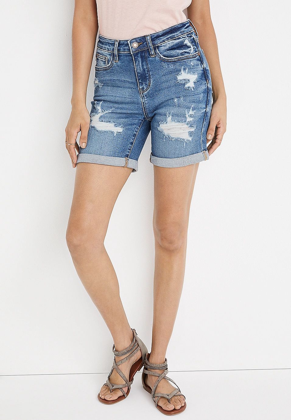 Judy Blue® High Rise Ripped Rolled Hem 6.5in Bermuda Short | Maurices