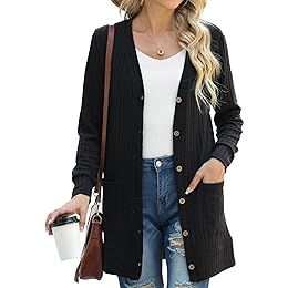 Ladlop Womens Lightweight Open Front Cardigan Casual Long Sleeve Button Down Loose Fall Cardigans | Amazon (US)