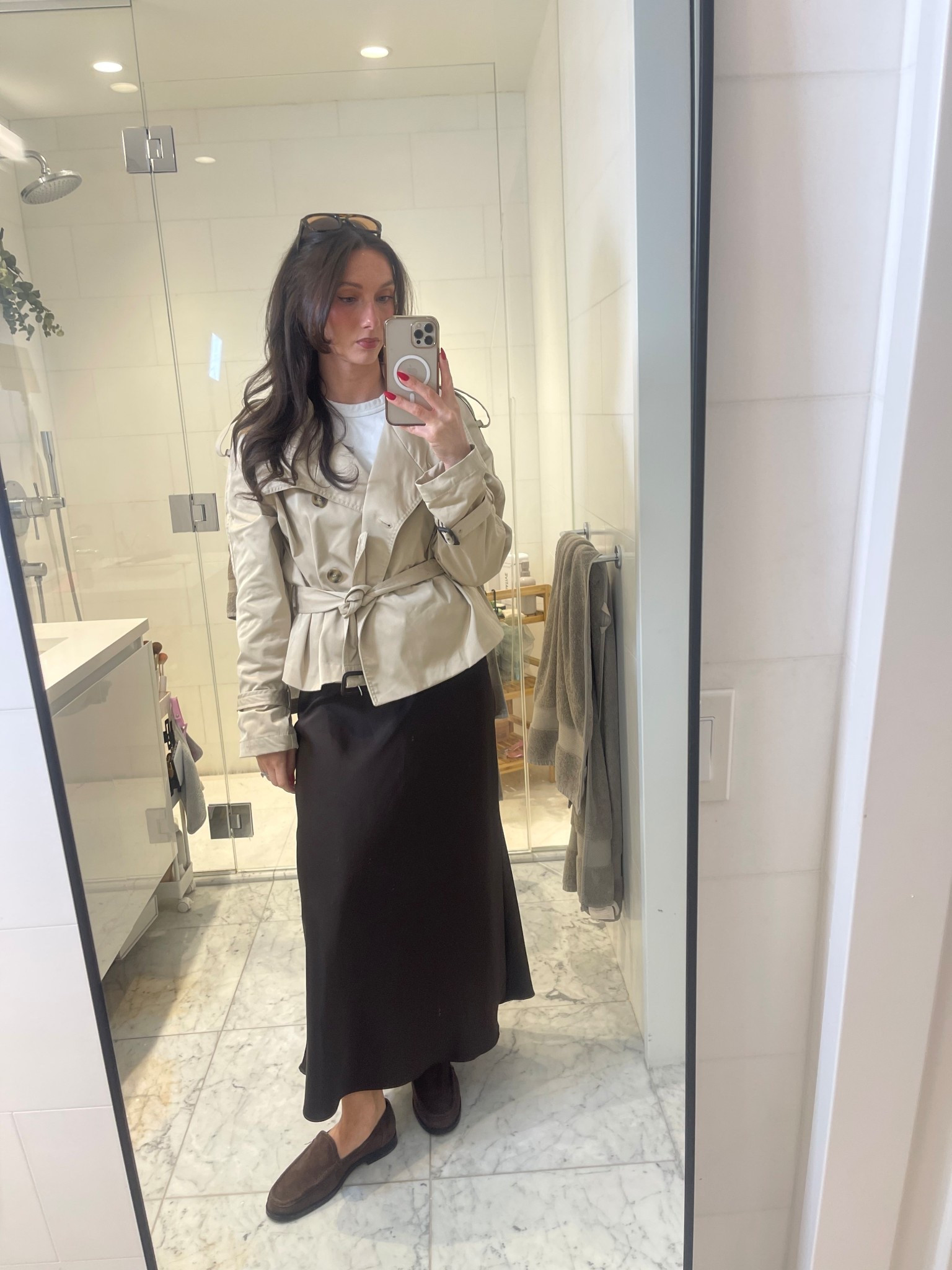 Crop trench silk
Silk skirt 

#LTKFindsUnder100 #LTKStyleTip #LTKSeasonal