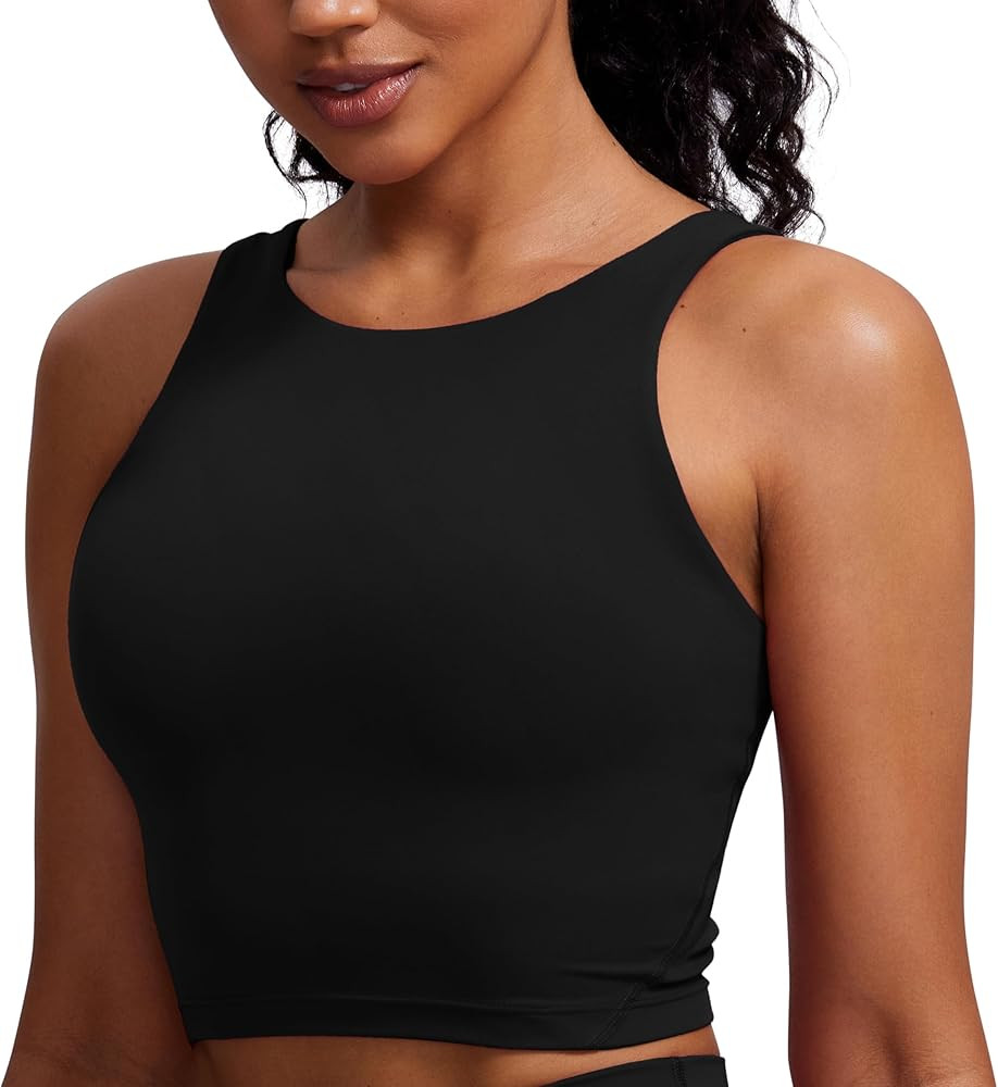 CRZ YOGA Womens U Back Sports Bras Padded High Neck Crop Workout Tank Tops | Amazon (US)