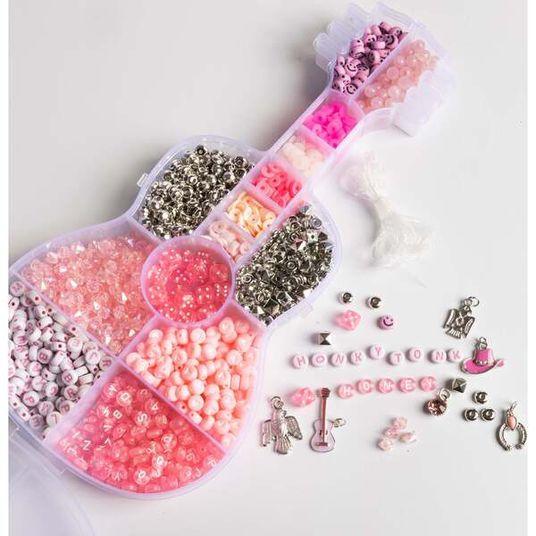 Cowgirl Pink Letter Bead Guitar Shaped Bead Kit with Western Charms | Maisonette