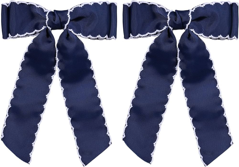 5 Inch Hair Bow Clips Edged Grosgrain Ribbon Hairpins Handmade Hair Accessories with Alligator Cl... | Amazon (US)