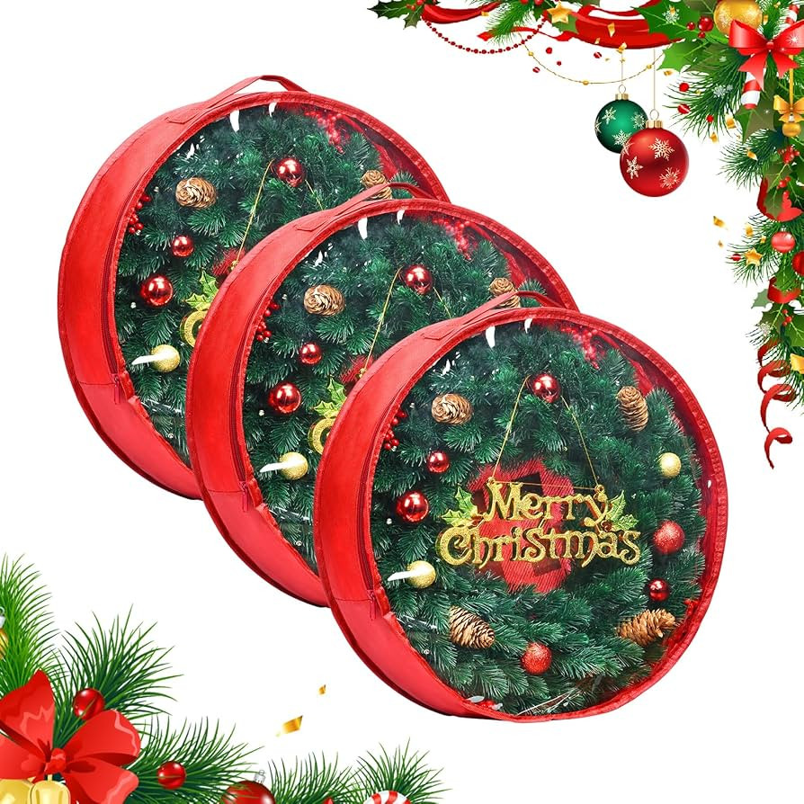 Christmas Wreath Storage Container Wreath Storage Bag 3 Pcs 24 Inch with Zipper and Sturdy Carryi... | Amazon (US)